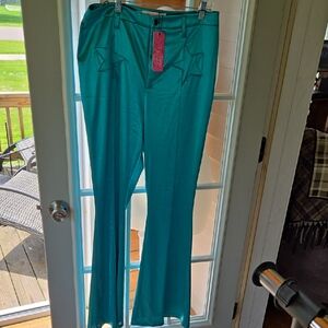 Teal Flared Pants with Star Detail